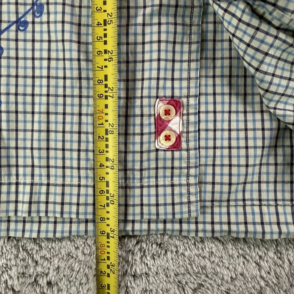 Robert Graham Shirt Mens L Blue Check Floral Embroidered Short Sleeve Cotton - Picture 5 of 7
